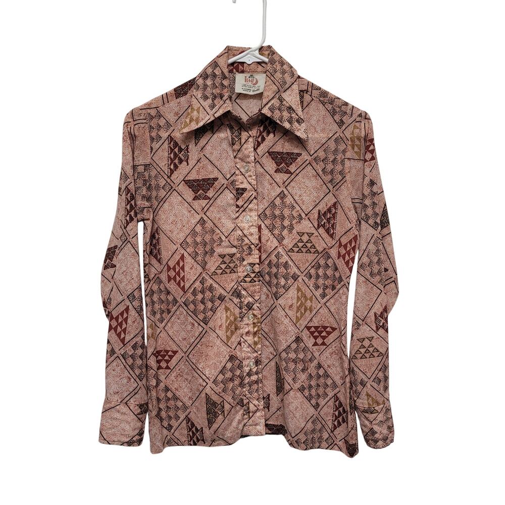Vintage 70s It’s About Time Dagger Collar Geometric Mod Dicso Blouse S Costume